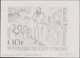 MAQ COTE D'IVOIRE - Poste - 380, Type Non Adopté, Maquette Au Crayon Sur Calque Signée Béquet (160x215): Follereau, Lèpr - Autres & Non Classés