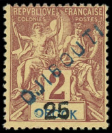 * COTE DES SOMALIS - Poste - 2, Signé Roumet: 25c. Sur 2c. Lilas-brun Sur Paille - Unused Stamps