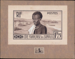 MAQ COTE DES SOMALIS - Poste - (164), Type Non Adopté "1,75f Guerrier Somali", Grande Maquette Gouache Et Encre De Chine - Other & Unclassified