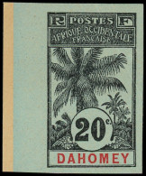 (*) DAHOMEY - Poste - 23a, Non Dentelé, Signé Brun, Bdf: 20c. Noir Sur Bleu-gris - Unused Stamps