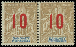 * DAHOMEY - Poste - 40Aa, Paire Chiffres Espacés Tenant à Normal: 10 Sur 50c. Bistre Et Bleu - Unused Stamps