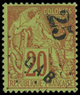 * GABON - Poste - 3, Signé Brun: 25 Sur 20c. Brique Sur Vert - Unused Stamps