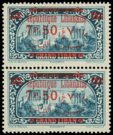 * GRAND LIBAN - Poste - 120, Paire Verticale, 1 Ex 2ème "u" De République Renversé: 7.50p Sur 2.50p Bleu - Neufs