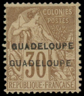 * GUADELOUPE - Poste - 22b, Double Surcharge, Signé Scheller: 30c. Brun - Unused Stamps