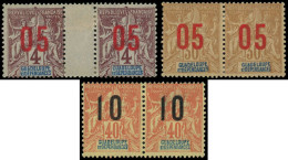 * GUADELOUPE - Poste - 72Aa/74Aa, 3 Paires Chiffres Espacés Tenant à Normal - Unused Stamps