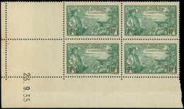 ** GUYANE - Poste - 142, Bloc De 4 Coin Daté 23/9/35 (gomme Coloniale): 10f. Vert - Unused Stamps