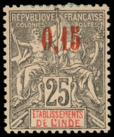 * INDE FRANCAISE - Poste - 22, Essai De Surcharge Sur Papier épais, Signé Calves: 0,15 S. 25c. (Ex. Collection Berck) - Autres & Non Classés