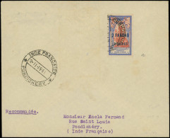 LET INDE FRANCAISE - Poste - 131, Signé Brun (collé Sur Enveloppe): 2Fa. 9Ca. Sur 25c. Outremer Et Rouge-orange - Lettres & Documents