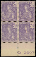 ** INDOCHINE - Poste - 39, Bloc De 4, Bdf Avec N° (1 Ex * + Pli De Gomme): 5f. Violet Et Lilas - Neufs