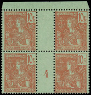 ** INDOCHINE - Poste - 40, Bloc De 4 Millésime 4 Bdf (qques Points Dans La Gomme): 10f. Rouge Sur Vert-bleu - RR - - Unused Stamps