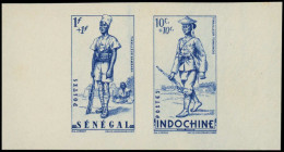 ** INDOCHINE - Poste - 219, En Bleu, Non Dentelé Tenant à Sénégal N°170 En Bleu, Non Dentelé: Défense De L'Empire - Unused Stamps
