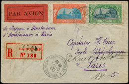 LET INDOCHINE - 1° Vols - 17/10/30, Saïgon/Amsterdam/Paris, Enveloppe Recommandée, étiquette Rouge (Saul 128) - Autres & Non Classés