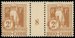 ** INDOCHINE - Taxe - 16, Paire Millésime "8", Signée Calves (1 Ex Gomme Coloniale): 2f. Bistre - Timbres-taxe
