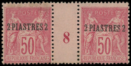 ** LEVANT FRANCAIS - Poste - 5, Paire Millésime 8 (léger Pli Sur 1 Ex): 2pi. Sur 50c. Rose - Unused Stamps