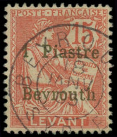 O LEVANT FRANCAIS - Poste - 27, Signé Scheller, Bon Centrage: 1pi. Sur 15c. Vermillon - Used Stamps