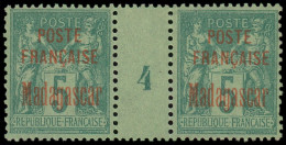 ** MADAGASCAR - Poste - 14, Paire Millésime 4 (* Sur Millésime): 5c. Vert - Unused Stamps