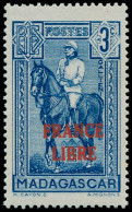 ** MADAGASCAR - Poste - 243, Signé Scheller: 3c. Bleu France Libre (Maury) - Other & Unclassified