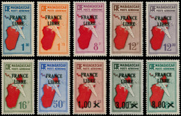 ** MADAGASCAR - Poste Aérienne - 45/54, Complet, 10 Valeurs: France Libre - Airmail