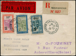 LET MADAGASCAR - 1° Vols - 8/12/29, Madagascar/France, Env. Rec. Cachet Spécial Noir Départ 4/12/29 + étiquette Rouge (S - Other & Unclassified