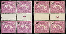 ** MADAGASCAR - Taxe - 18, 2 Blocs De 4, Millésime 7 Et 8 (8 Gomme Coloniale): 2f. Sur 1f. Lilas-rose - Timbres-taxe