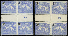 ** MADAGASCAR - Taxe - 19, 2 Blocs De 4, Millésime 7 Et 8: 3f. Sur 1f. Outremer - Postage Due