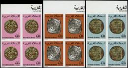 ** MAROC - Poste - 756/58, 3 Blocs De 4 Non Dentelés, Bdf: Anciennes Monnaies Marocaines - Other & Unclassified