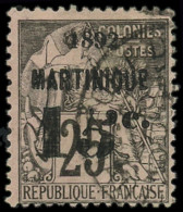 O MARTINIQUE - Poste - 28a, Chiffre "5" Penché, Signé Roumet: 15c. Sur 25c. Noir Sur Rose - Oblitérés