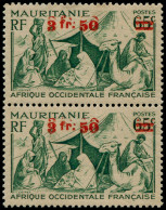 ** MAURITANIE - Poste - 133, Paire Verticale (adhérences), Double Surcharge (non Répertoriée): 3.50f. S. 65c. Chamelier - Autres & Non Classés