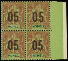 * MOHELI - Poste - 18Aa, Bloc De 4, Chiffres Espacés Tenant à Normal (2ex **): 05 Sur 20c. Brique Sur Vert - Unused Stamps