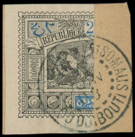 O OBOCK - Poste - 54a, Moitié De Timbre Gauche Sur Fragment: 25c. Noir Et Bleu - Oblitérés