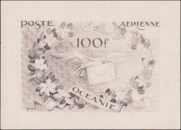 MAQ OCEANIE - Poste Aérienne - Type Non Adopté "100f. Colombe & Couronne De Fleurs", Maquette Au Crayon (200 X 130), Sig - Autres & Non Classés