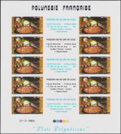 ** POLYNESIE - Poste - 261/62, 2 Feuillets De 10 Non Dentelés Avec Vignettes, Cd 21/3/86: Plats Polynésiens (Maury) - Other & Unclassified