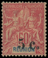 * REUNION - Poste - 53b, Sans Les Barres: 5c. Sur 50c. Vermillon - Unused Stamps