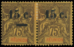 * REUNION - Poste - 54b, Paire Dont 1 Ex Sans La Barre (* Papier): 15c. Sur 75c. Violet Sur Orange - Unused Stamps