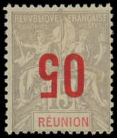 * REUNION - Poste - 73a, Surcharge Renversée: 05 Sur 15c. Gris - Unused Stamps