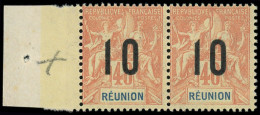 * REUNION - Poste - 77Aa, Paire, Un Exemplaire Chiffres Espacés, Signé Calves (normal **): 10 S. 40c. Orange - Other & Unclassified