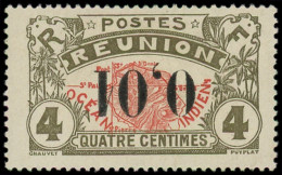 * REUNION - Poste - 83a, Surcharge Renversée: 0.01 Sur 4c. Gris-olive Et Rouge - Unused Stamps