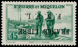 (*) SAINT PIERRE & MIQUELON - Poste - 256a, Surcharge Renversée, Signé + Certificat Calves, (Bdf Collé Au Dos): 45c. Ver - Unused Stamps