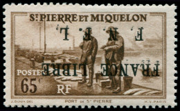 * SAINT PIERRE & MIQUELON - Poste - 259a, Surcharge Renversée, Signé + Certificat Calves, (Bdf Collé Au Dos): 65c. Brun - Unused Stamps