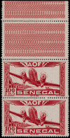 ** SENEGAL - Poste Aérienne - 30a, Centre Bleu Omis, Paire Verticale, Bdf: 100f. Avion - Other & Unclassified