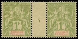 ** SOUDAN FRANCAIS - Poste - 15, Paire Millésime "4", Variété "4" Quasi Disparu: 1f. Olive Groupe - Other & Unclassified