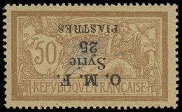 ** SYRIE - Poste - 41a, Surcharge Renversée, Signé Brun: 25pi. Sur 50c. Brun-gris - Unused Stamps