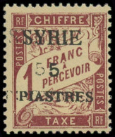 ** SYRIE - Taxe - 26b, Double Surcharge: 5pi. Sur 1f. Lilas Brun Sur Paille - Timbres-taxe