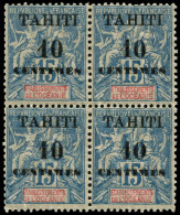 ** TAHITI - Poste - 33Ad, Bloc De 4 Dont 1 Ex. Type II: 10c. S. 15c. Bleu (Maury) - Unused Stamps