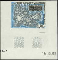 ** TERRES AUSTRALES - Poste Aérienne - 20, Non Dentelé, Cdf: 100f. Carte Des Iles Kerguelen - Airmail