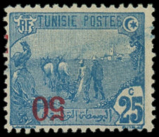 (*) TUNISIE - Poste - 99c, Surcharge Renversée, Barres Quasi Absentes: 50c. Sur 25c. Bleu - Unused Stamps