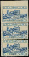 ** TUNISIE - Poste - 140b, Bande De 3 Verticale Dont 1 Ex Non Dentelé Accidentel En Haut: 1.50f. Bleu Clair Et Bleu - Neufs