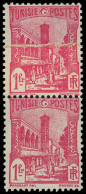 ** TUNISIE - Poste - 212, Paire Verticale Dont 1 Ex Pli Accordéon: 1f. Rose Carminé - Unused Stamps