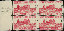 ** TUNISIE - Poste - 224, Bloc De 4, Surcharge Barres à Cheval, Bdf: 1f. Sur 1.25f. Rouge Carminé - Unused Stamps