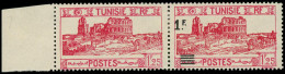 * TUNISIE - Poste - 224b, Paire Horizontale Dont 1 Ex Sans Surcharge, Signé Roumet - Unused Stamps